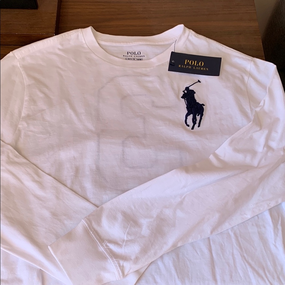 Polo by Ralph Lauren White and Blue Long Sleeve Tee